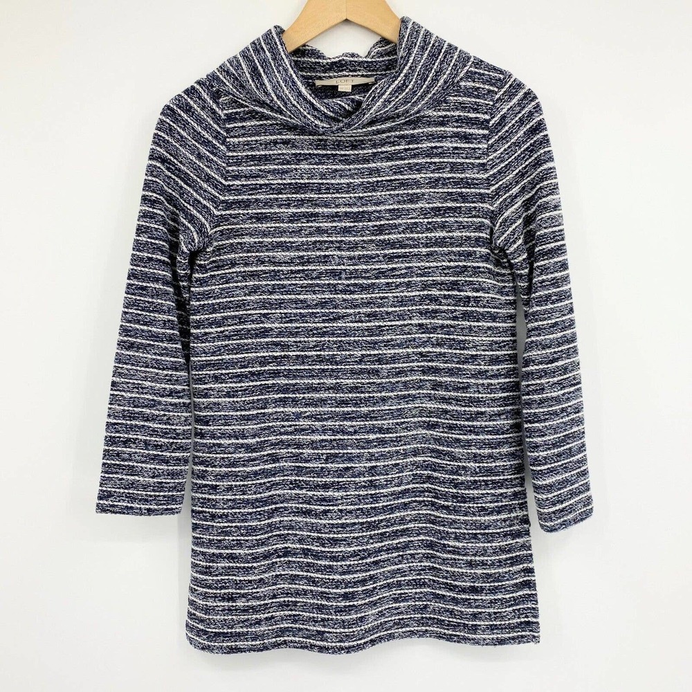 LOFT  3/4 Sleeve Cowl Neck Sweater Marled Stripe Sz XXSP